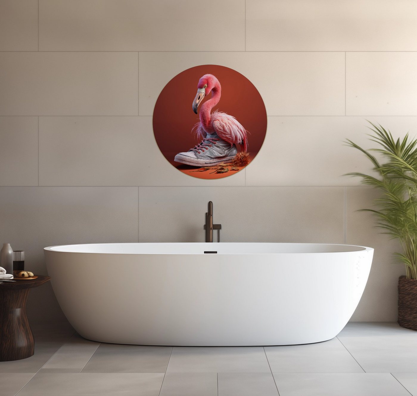 Wallario Wandfolie, Flamingo im Sneaker, wasserresistent, geeignet für Bad und Dusche von Wallario