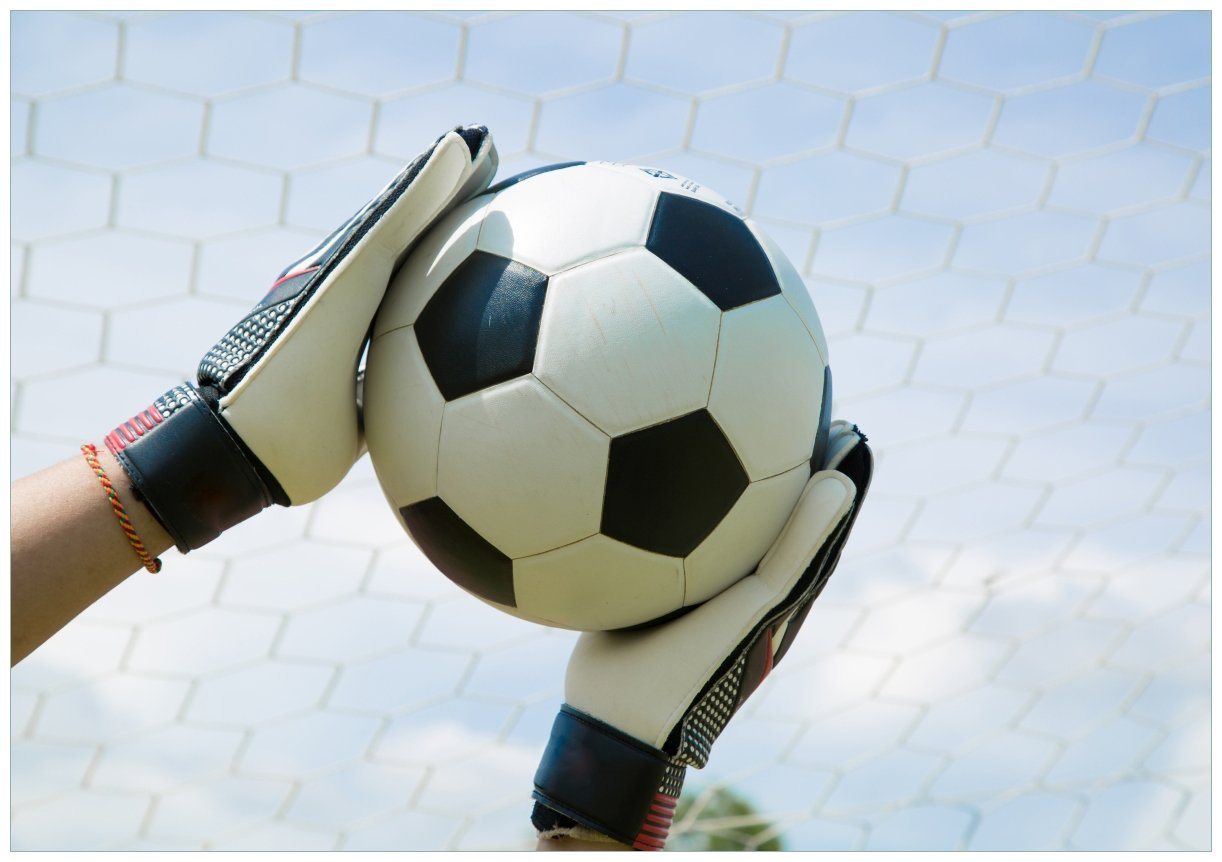 Wallario Wandfolie, Fußball - Torwart im Tor vor blauem Himmel, in verschiedenen Ausführungen Wallario Wandfolie, Fußball - Torwart im Tor vor blauem Himmel, in verschiedenen Ausführungen von Wallario
