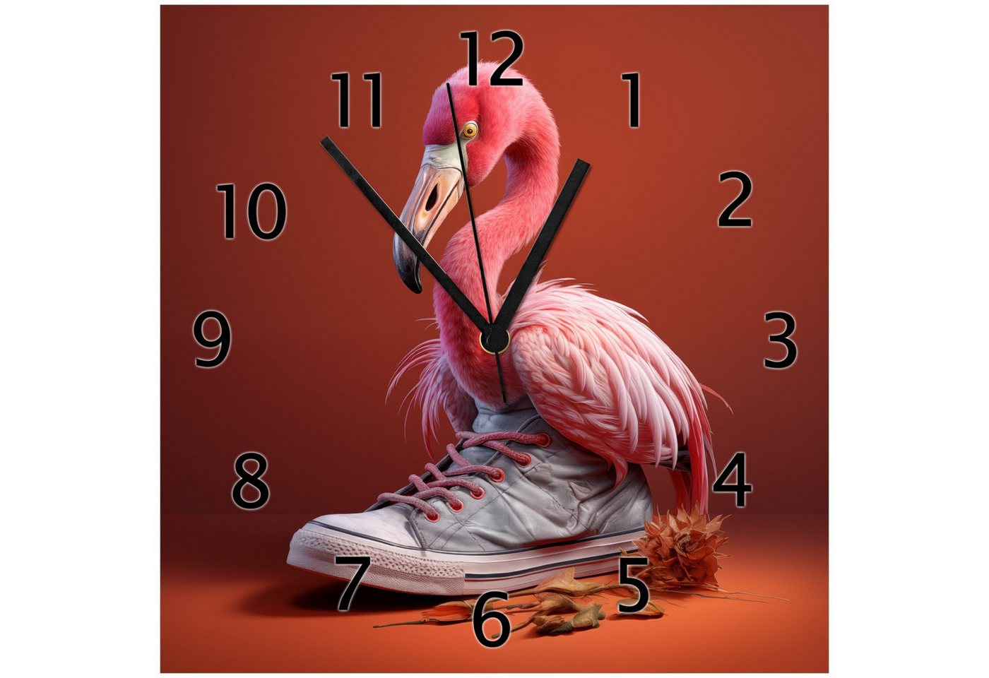 Wallario Wanduhr Flamingo im Sneaker (Glasuhr) von Wallario