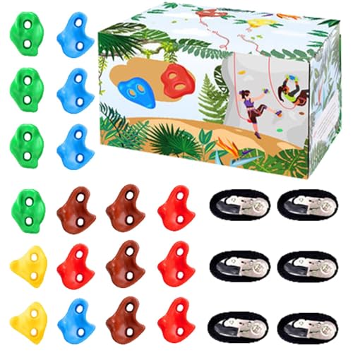 Walopola Klettergriffe,Klettergriffe für Kinder - 18X Kletterset Baumklettergriffe - Kletterwand für Kinder im Inneren, inklusive Montagematerial zum Spielen auf dem Spielplatz von Walopola