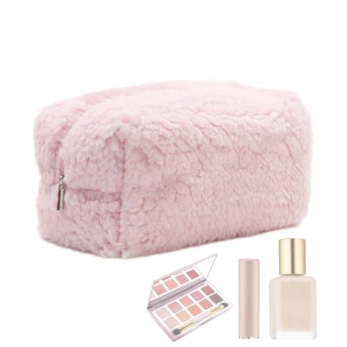 Walopola Plüsch-Make-up-Tasche,Fuzzy-Make-up-Tasche,Aufbewahrungsorganisator für Plüschbürsten - Ästhetische Kosmetik-Aufbewahrungstasche, großes Federmäppchen für Reisen im Freien von Walopola