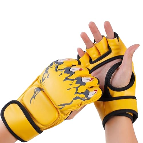 Boxhandschuhe Half Finger Open Palms Boxsack Männer Frauen Boxtraining Kickboxen Sparring Handschuhe (Yellow) von Wamsound