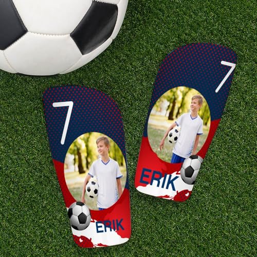 Wanapix | Personalisierte Fußball Schienbeinschoner | Shinguards mit Foto und Text | Kinder und Erwachsene | Blue Red & White - Größe L von Wanapix