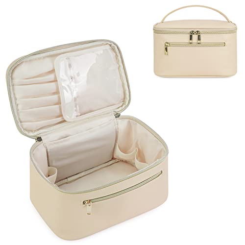 Wandering Nature Kosmetiktasche Damen Reise Schminktasche Groß Make Up Tasche Organizer mit Bürstenfach Kulturtasche PU Leder Tragbare Makeup Bag, Beige (Patent Angemeldet) Wandering Nature Kosmetiktasche Damen Reise Schminktasche Groß Make Up Tasche Organizer mit Bürstenfach Kulturtasche PU Leder Tragbare Makeup Bag, Beige (Patent Angemeldet) von Wandering Nature