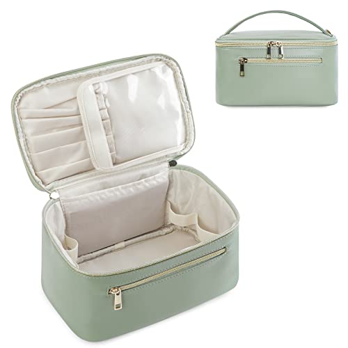 Wandering Nature Kosmetiktasche Damen Reise Schminktasche Groß Make Up Tasche Organizer mit Bürstenfach Kulturtasche PU Leder Tragbare Makeup Bag, Grün (Patent Angemeldet) Wandering Nature Kosmetiktasche Damen Reise Schminktasche Groß Make Up Tasche Organizer mit Bürstenfach Kulturtasche PU Leder Tragbare Makeup Bag, Grün (Patent Angemeldet) von Wandering Nature