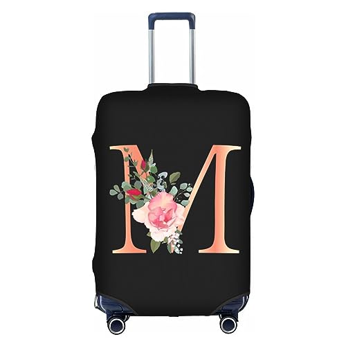 Wansin Reisegepäckhülle mit Blumenmuster und Buchstabe A, Elastan, elastisch, waschbar, dehnbar, passend für 45,7 - 81,3 cm Gepäck, Floraler Buchstabe M, L(Fit 25-28inch suitcase) von Wansin