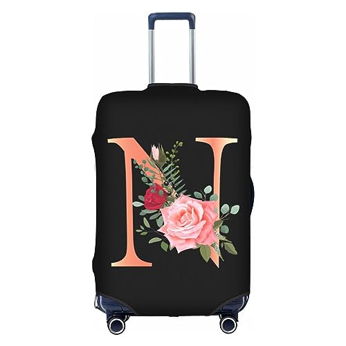 Wansin Reisegepäckhülle mit Blumenmuster und Buchstabe A, Elastan, elastisch, waschbar, dehnbar, passend für 45,7 - 81,3 cm Gepäck, Floraler Buchstabe N, M(Fit 22-24inch suitcase) von Wansin