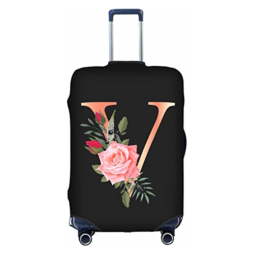 Wansin Reisegepäckhülle mit Blumenmuster und Buchstabe A, Elastan, elastisch, waschbar, dehnbar, passend für 45,7 - 81,3 cm Gepäck, Floraler Buchstabe V, L(Fit 25-28inch suitcase) von Wansin