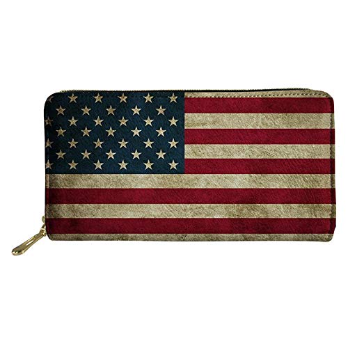 Wanyint Damen-Geldbörse, Vintage-Stil, Stern-Flagge, amerikanische Flagge, RFID-blockierend, Leder, Clutch, Reißverschluss, Handtasche für Outdoor, Reisen, Strand, Classic von Wanyint