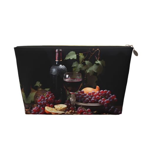 Kosmetiktasche mit Obst- und Weinmuster, Leder, Handtasche, tragbar, große Kapazität, Reißverschluss, Reisetasche, Aufbewahrungstasche, Gold, Einheitsgröße, gold, Einheitsgröße von WapNo