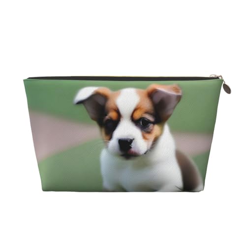 Shy Puppy Pattern Damen Kosmetiktasche Leder Handtasche Tragbare Große Kapazität Reißverschluss Reisetasche Aufbewahrungstasche, Gold, Einheitsgröße, gold, Einheitsgröße von WapNo