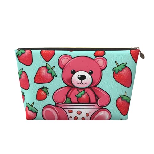 Sweet Strawberry Bea Pattern Damen Kosmetiktasche Leder Handtasche Tragbare Große Kapazität Reißverschluss Reisetasche Aufbewahrungstasche, Gold, Einheitsgröße, gold, Einheitsgröße von WapNo