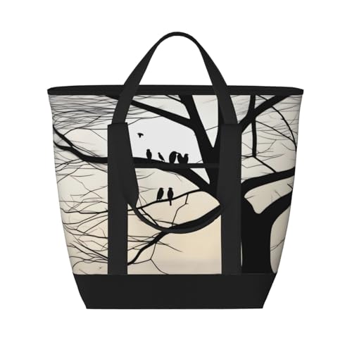 WapNo Tree Birds Barren Tr Tote Bag Isoliert Hält Kalt Ideal Für Lebensmittellieferung Reise Isolierung Oder Kühlen Am Strand, Schwarz, One Size von WapNo