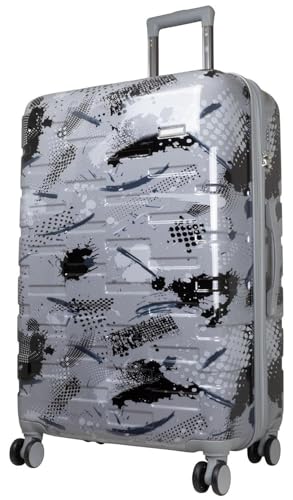 Warenhandel König Hartschalen Koffer Trolley Cespara mit Dehnfalte mit modernem Motiv Print - Farbe Silber - Gr. XL von Warenhandel König