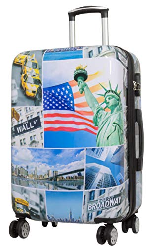 Warenhandel König Hartschalen Koffer Trolley mit hochwertigem Motiv Print New York Liberty mit Dehnfalte, Größe L von Warenhandel König