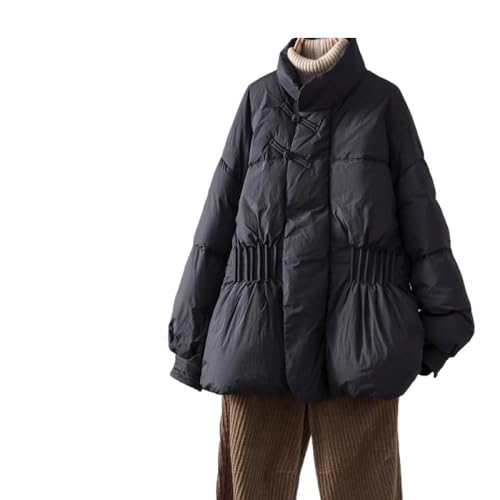 WarsoniodSona Gesteppte Retro-Daunenjacken Für Damen Im Winter Chinesischer Stil Stehkragen Lange Ärmel Retro-Button-Down-Jacke Für Damen Und Mädchen Schmale Passform A-Linie Dicke Jacke Schwarz XL von WarsoniodSona