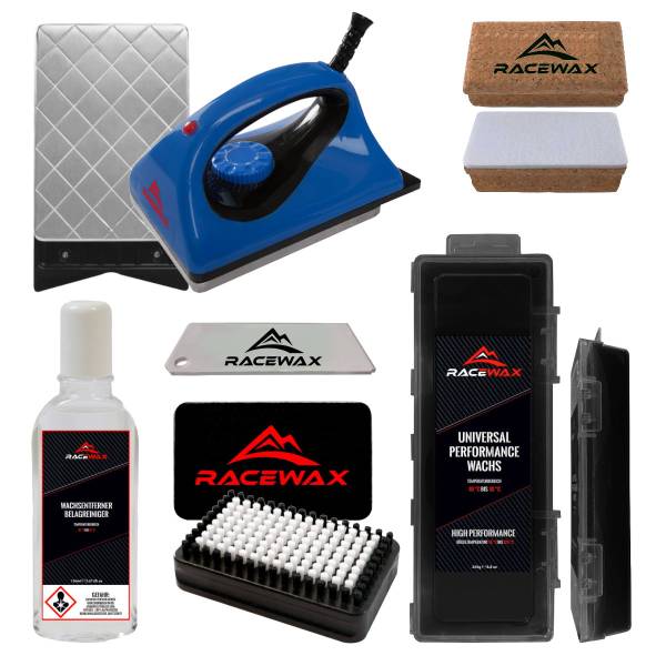 RaceWax Skiwax Set 6-teilig Wachsbügeleisen Wachs BaseBrush Kork Wachsentferner RaceWax Skiwax Set 6-teilig Wachsbügeleisen Wachs BaseBrush Kork Wachsentferner von WassersportEuropa