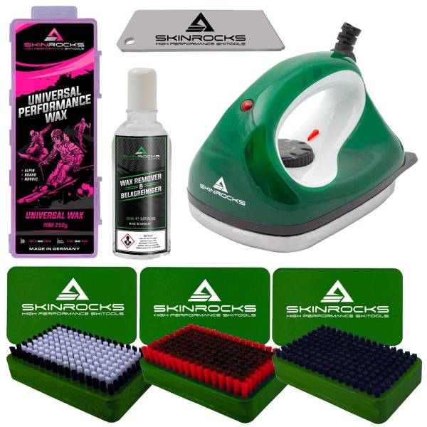 SkinRocks Skiwachs Set 7-teilig Bügeleisen 3er Bürsten Set Abzieher Wax Reiniger SkinRocks Skiwachs Set 7-teilig Bügeleisen 3er Bürsten Set Abzieher Wax Reiniger von WassersportEuropa