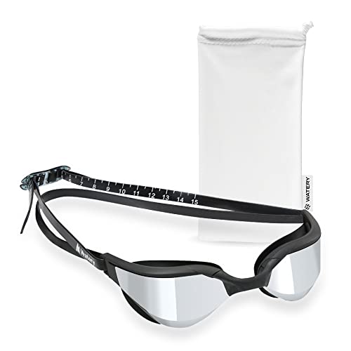 Watery Schwimmbrille mit Antibeschlagbehandlung - Training, Wettkampf (Verspiegelt, UV-Schutz) - Hinterlässt keine Spuren um die Augen - Schwimmbrille für Erwachsene, Jugendliche von Watery