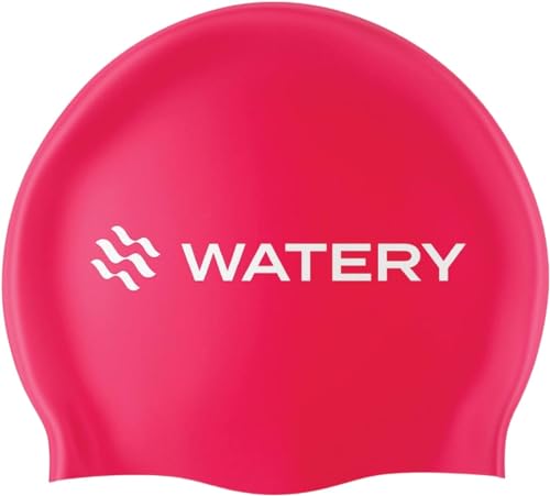 Watery Unisex Badekappe - Badehaube für Schwimmen - Silicon schwimmkappe - Badekappe für Mädchen, Herren, Kinder, Jugendliche, Jungen - Bademütze für langes Haar und kurzes Haar (Pink) von Watery