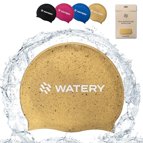 Watery Unisex Badekappe - Badehaube für Schwimmen - Silicon schwimmkappe - Badekappe für Mädchen, Herren, Kinder, Jugendliche, Jungen - Besteht zu 30% aus recyceltem Silikon (Gold) von Watery