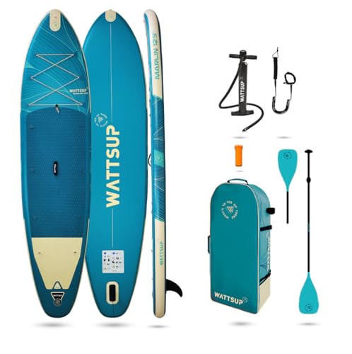 Wattsup - Sup Stand Up Paddle aufblasbar Marlin 12'5-378 x 89 x 15 cm Dropstitch - Komplettpaket: Paddel Leash Pumpe Transporttasche – bis 185 kg blau von Wattsup