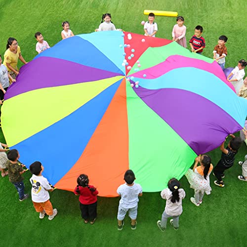 WchsTUmpxN Play Parachute, Regenbogen-Fallschirmspielzeug, Partyspiel, Fallschirm mit Griffen, Kindergymnastik, kooperatives Spielen, Spiele im Freien, Spielplatzaktivitäten (9 x 9m)(7 * 7M) von WchsTUmpxN