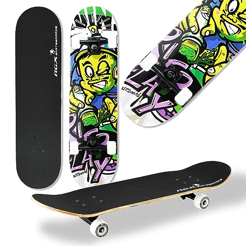 WeLLIFE Skateboard für Anfänger, 80x20cm Holz Skateboard Kinder, Jugendliche Erwachsene,ABEC-9 Kugellager, 9 Schichten Ahorn Double Kick Skate Concave Trick, Grafik-Skateboard auf Grip Tape RGX-Serie von WeLLIFE