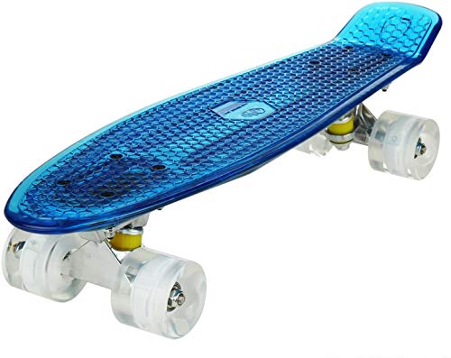 WeSkate 55cm Skateboard Complete Crystal 22" Cruiser Ywhb-35 Deck in Blau mit LED/Rollen in Weiß mit LED Deck mit LED und USB von WeSkate
