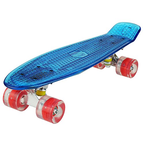 WeSkate Skateboard 22" Polycarbonat Kunstsoff Cruiser Pro Street Skate Board Ywhb-35 Deck in Blau mit LED/Rollen in Rot mit LED Deck mit LED und USB von WeSkate