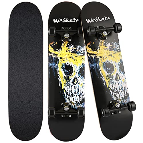 WeSkate Skateboards für Anfänger - 31 Zoll komplettes Standard Skateboard für Kinder Jugendliche Erwachsene , 7-lagiges Double Kick Deck Element Cruiser Skateboard mit ABEC-11 Kugellager von WeSkate