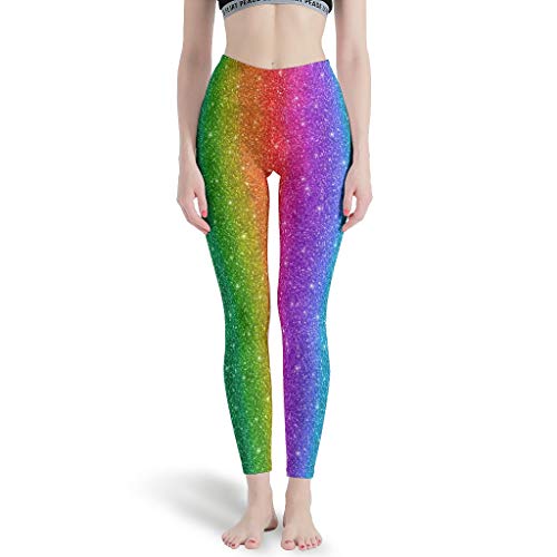 Wecrayon Regenbogen Damen Yogahosen Sport Hosen Lange Hohe Taille Blinkdicht Leggings Fitnesshose Laufhose Freizeithose Gym Workout Leggings White m von Wecrayon