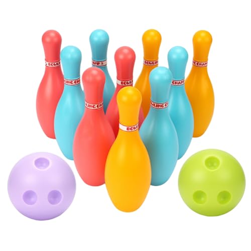 Bowling Set für Kinder Bowlingspiele für drinnen und draußen für Kinder Bowlingspielzeug aus Plastik 10 Kegel 2 Bälle für Kinder frühes Lernspielzeug M Bowlingspielzeug pädagogisches Bowlingset B von Wedhapy