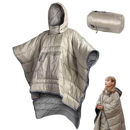 Tragbarer Schlafsack 79x55 Zoll große Tasche wasserdichter winddichter Campingponcho atmungsaktive Baumwollfüllung solide Tasche mit Reißverschluss Druckknopf Thermoponcho Khaki Campingponcho Cam von Wedhapy