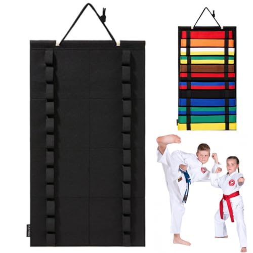 Wedhapy Gürteldisplay für Kampfsport hängendes Karate-Gürteldisplay für 12 Gürtel Gürteldisplay mit elastischen Schlaufen Karate-Gürtelhalter für die Wand 14 x 25 Zoll Gürteldisplay von Wedhapy