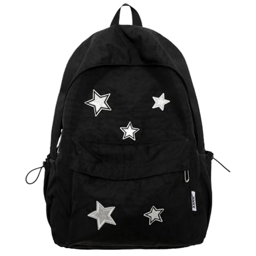 Wedhapy Stern-Rucksack Y2K-Rucksack große Kapazität Stern- Schulrucksack aus Segeltuch mit glattem Reißverschluss und Vordertasche Büchertaschen schwarzer Laptop- Wedhapy Stern-Rucksack Y2K-Rucksack große Kapazität Stern- Schulrucksack aus Segeltuch mit glattem Reißverschluss und Vordertasche Büchertaschen schwarzer Laptop- von Wedhapy