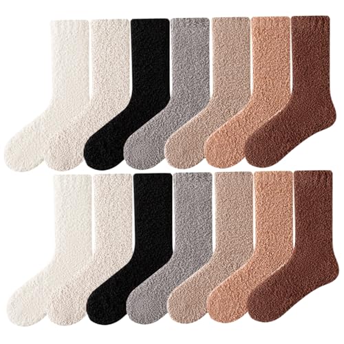 Weduspaty Fuzzy Socken für Männer Frauen 7 Paar 7 farbige Flauschige Socken trocken warme Socken Schweißabsorbent Deodorant gemütliche Socken Socken Durchschnittsgröße von Weduspaty