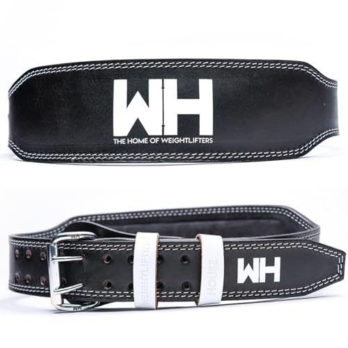 Weightlifting House Elite Leather Belt (Black & White, L) von Weightlifting House