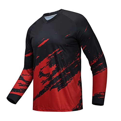 Weimostar Radtrikot Langarm Herren Mountainbike Motocross Jersey Fahrrad MTB T-Shirt Downhill Top Reitsport Rennsport Bluse Herbst Frühling Biker Rot XXXL von Weimostar