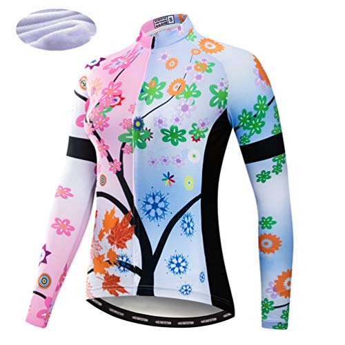 Weimostar Radtrikots Herbst Winter Warme Thermovlies Mountainbike Trikot Reißverschluss Shirts Langarm Herren Rennrad Bekleidung Rennrad MTB Tops für Damen Damen Bouse Herbst Baum Rosa L von Weimostar