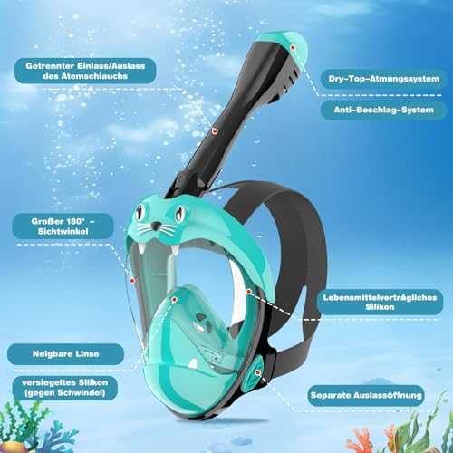 Schnorchelmaske Kinder Tauchmaske - CO2 sichere Vollgesichtsmaske für Kinder ab 6 Jahren Anti-Beschlag -Schnorchel Vollmaske Schnorchelmaske Kinder Tauchmaske - CO2 sichere Vollgesichtsmaske für Kinder ab 6 Jahren Anti-Beschlag -Schnorchel Vollmaske von Wenisuow