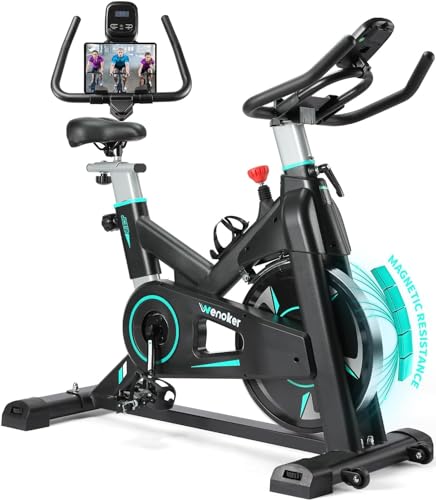 Wenoker Heimtrainer, Spinning, verstellbarer magnetischer Widerstand, Trainingsfahrrad mit komfortablem Sitz, Trainingsgerät, Cardio-Heimtrainer, Tragfähigkeit von 160 kg von Wenoker