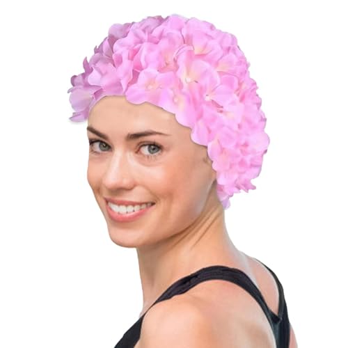 Weppduk Badekappen für Damen zum Schwimmen,Modische 3D-Blumen-Badekappe für Damen - Bequeme Badekappe, Ohrenschutz für Erwachsene Frauen, Mädchen, langes oder kurzes Haar von Weppduk