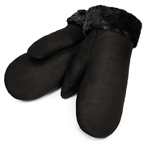 Werner Christ Lammfell Fäustlinge warme, Lange Unisex Fausthandschuhe aus echtem Fell, Winter-Handschuhe für Damen und Herren in schwarz, Größe 9 von Werner Christ