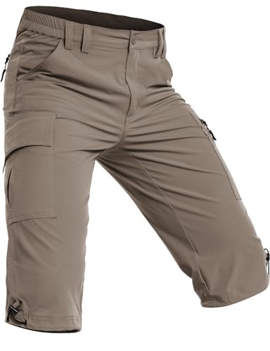 Wespornow 3/4 Kurze-Hosen-Herren Bermuda-Cargo-Outdoor-Shorts Wasserdicht Cargohose Wanderhose Stretch Trekkinghose Sporthose Fahrradhose Lang MTB Sommer für Männer (Khaki, L) von Wespornow