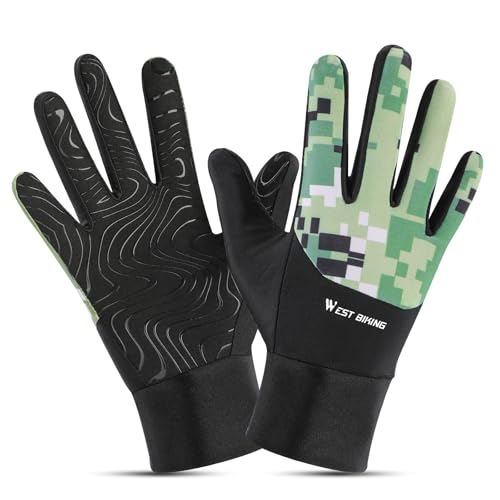 West Biking Fahrradhandschuhe Kinder-Atmungsaktiv Reithandschuhe Kinder, rutschfest MTB Handschuhe Gel Vollfinger-Handschuhe, Tarnung Rennrad Handschuhe Für Jungen Mädchen 4-12 Jahre (Green, S) von West Biking