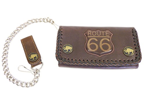 Westernwear-Shop - & Trucker-Geldbörse Route 66 - Biker Trucker Ledergeldbörse mit Kette Wallet Geldbeutel Portemonnaie Brieftasche Braun von Westernwear-Shop