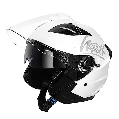 Westt Jethelm mit Visier und Sonnenblende Motorradhelm Herren Damen Rollerhelm Mopedhelm Mofa Chopper Helm Motorrad Halbhelm Open-Face-Helm Pilotenhelm ECE DOT Zertifiziert Westt Jethelm mit Visier und Sonnenblende Motorradhelm Herren Damen Rollerhelm Mopedhelm Mofa Chopper Helm Motorrad Halbhelm Open-Face-Helm Pilotenhelm ECE DOT Zertifiziert von Westt
