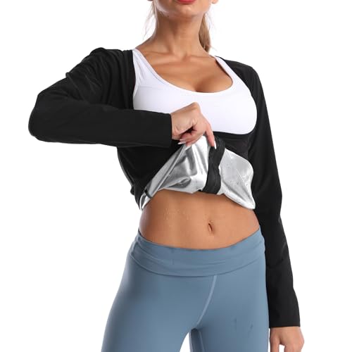 Sauna Shirt Damen, Schwitzanzug Zum Abnehmen, Sweatshirt Für Damen Lange Ärmel Sauna Effekt Schwitzkorsett Gewichtsverlust Bauchweg Workout Body Shaper Mit Reißverschluss, 4XL/5XL,Silver von Weyot