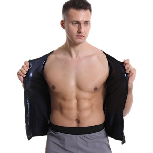 Sauna Shirt Herren, Saunaanzüge Sauna Weste Korsett Taille Trainer Body Top Shapewear Saunaweste Schwitzanzug Herren Zum Abnehmen Fitness Shirt Schwitzweste Mit Reißverschluss, L/XL,Blue von Weyot